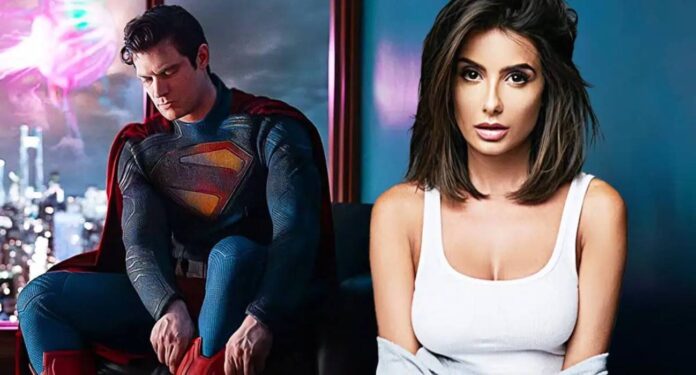 Superman e mulher em montagem gráfica.