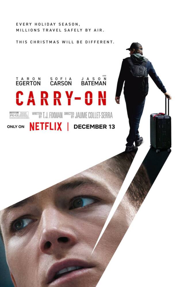 Cartaz do filme Carry-On com suspense e viagem.