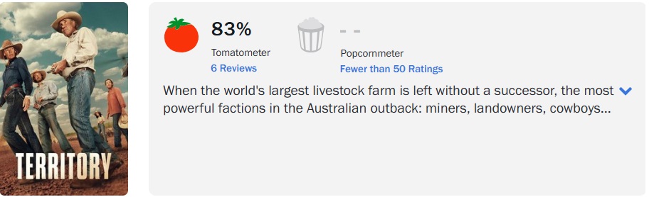 Pôster de Territory, avaliação 83% no Tomatometer.