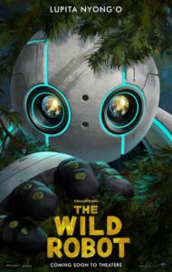 Poster do filme 'The Wild Robot' com robô em floresta