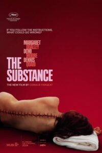 Pôster do filme The Substance com mulher costurada