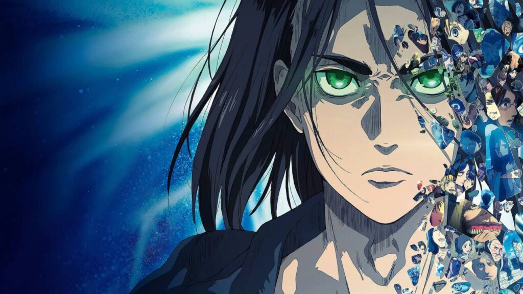 Personagem de anime com olhos verdes e cabelo preto