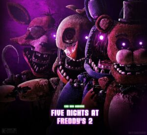 Poster do jogo Five Nights at Freddy's 2 com animatrônicos