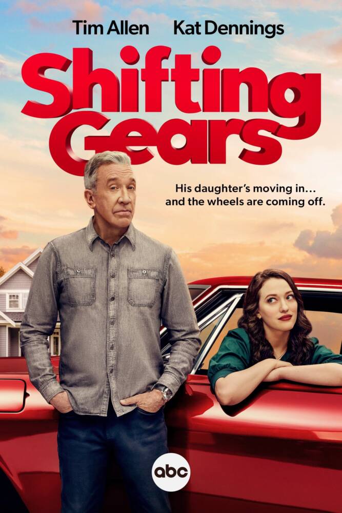 Tim Allen e Kat Dennings em pôster de 'Shifting Gears'