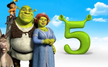 Shrek, Fiona, Burro e Gato com número 5