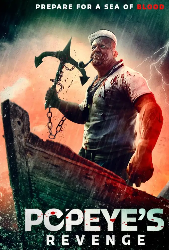 Popeye segurando âncora em tempestade, cartaz 'Revenge'