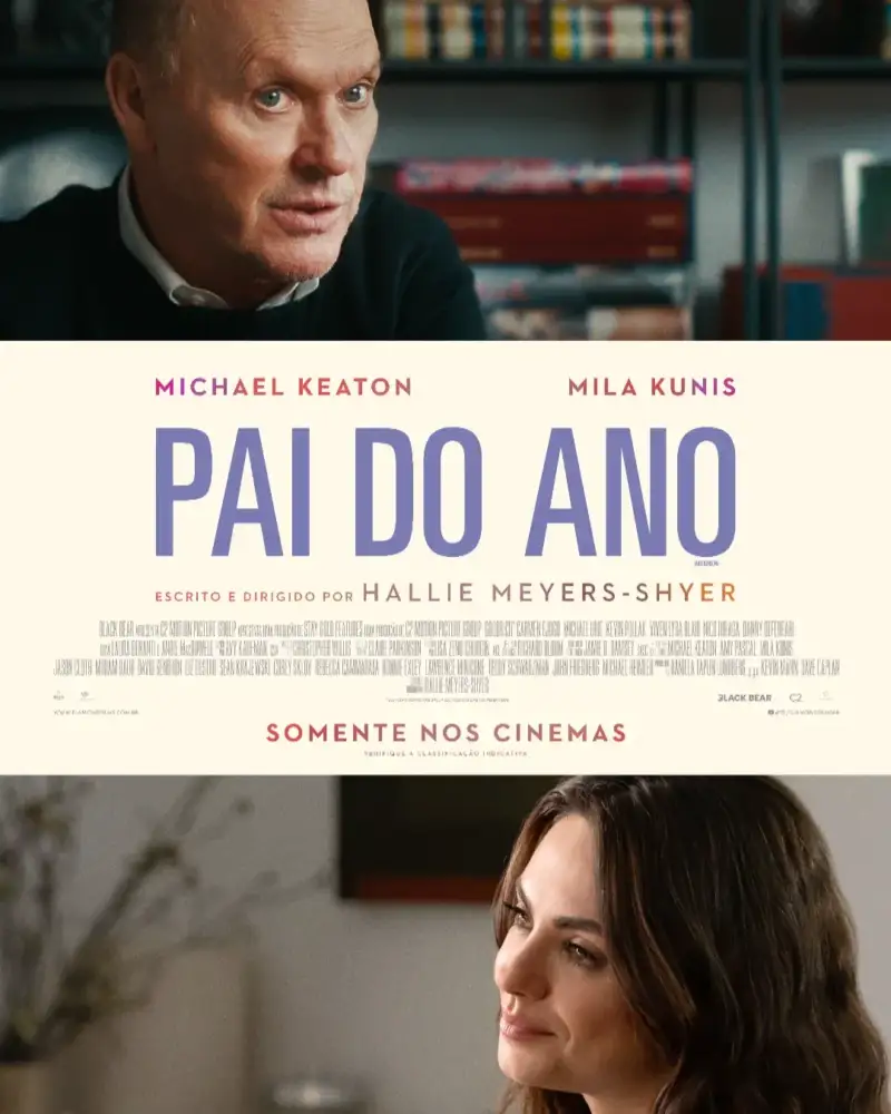 Pôster de 'Pai do Ano' com Michael Keaton e Mila Kunis